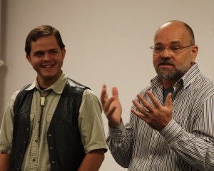 Harmon translating for Quinton who is answering questions in Pidgin - and adding a few more details as he sees fit!