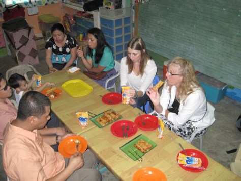 Having lunch with our pastor and family at one of our local churches